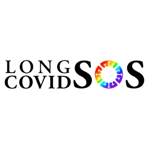 LongCovidSOS black with rainbow logo rectangle