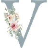 V| Monogramm | Eukalyptus-Pastell-Blumen-Blau
