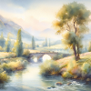 Aquarellmalerei Landschaft mit Fluss