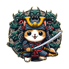Samurai-Ninja-Katze und Monster dahinter
