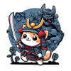 Samurai-Ninja-Katze und Monster dahinter