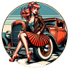 Redhead beauty and hotrod