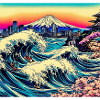 Japan, Landscape, Ocean, Mountain, Waves