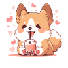 Kawaii Corgi Dog Drinks Boba Bubble Tea Chibi