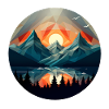 Geometric mountains, beautiful sunset