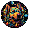 Bunter Space Hund mit Planeten