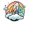 Cheerful rocket with rainbow