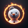 Schneemann blickt durch Feuerring