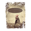 Sjov hane og kylling med UFO Retro Vintage Alien