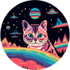 Cat with UFOs in space