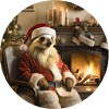 Weihnachtsmannfaultier vor Kamin