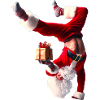 Humorvoller Weihnachtsmann mit Geschenk