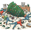 Exuberant Christmas tree party