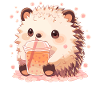 Kawaii Hedgehog Drinks Boba Bubble Tea Chibi