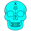 Turquoise skull with occult symbols