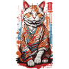 Japansk Kimono Cat Geisha Kawaii Katte Kunst