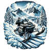Snowmobiling in a mountainous landscape