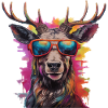 Cool deer with sunglasses, traditional costume village festival