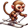 Singe mignon skiant en hiver