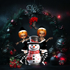 Cute dark Christmas elf with snowman