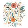 N typography floral
