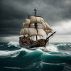 Bateau pirate en haute mer