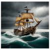 Piratenschiff in Sturm