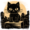 Chat gravé sur bois