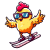 Skiing chicken on winter vacation