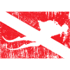 Grunge Ski Silhouette on Diagonal Flag