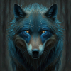 Blauer Wolf im Wald