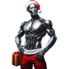 Cyber-robot mit Weihnachtsmütze und Geschenk
