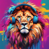 Lion avec des écouteurs