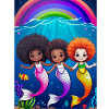 Bunte Meerjungfrauen mit Regenbogenhintergrund