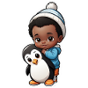 Cute Kid with Penguin Illustration