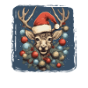 Rentier mit Weihnachtskugeln und Mütze