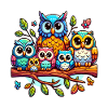 Cartoon family of owls