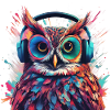 Cool owl with headphones