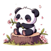 Panda on tree stump