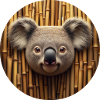 Koala Kopf vor Bambus Wand