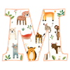 Letter M, Monogram, Animal Pattern