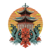 Sakura Serenity: Japanese Building Sunset