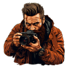 Bearded photographer with leather jacket