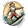 Santa Claus surfing