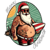 Santa Claus surfing