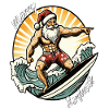 Weihnachtsmann surft fröhlich surft