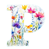 Buchstabe P, Monogramm, Blumenmuster