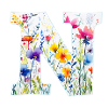Buchstabe N, Monogramm, Blumenmuster