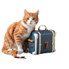 Whimsical Cat with Travel Suitcase Design
