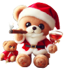 Weihnachtsteddy mit Zigarre und Wein